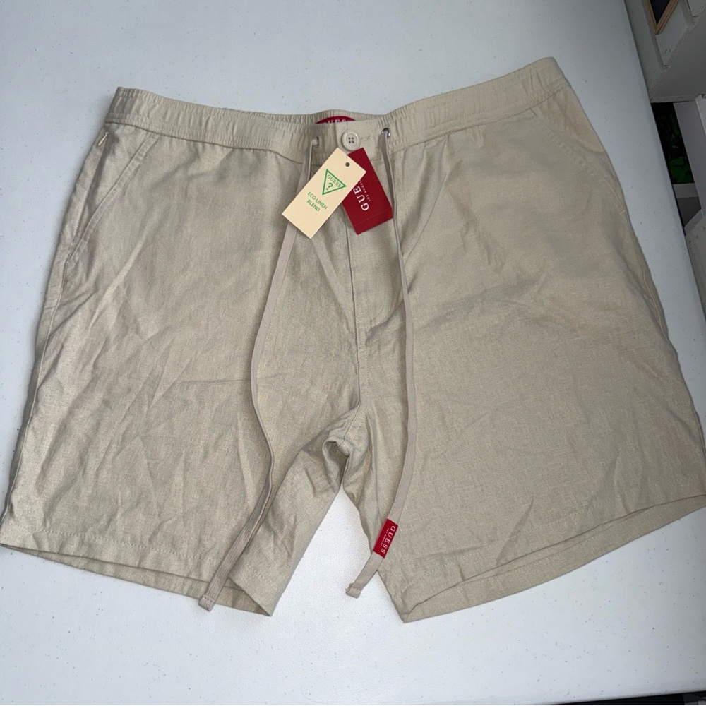 Guess Men's Linen Shorts khaki Size Xl Beige Drawstring New NWT‎ Pockets